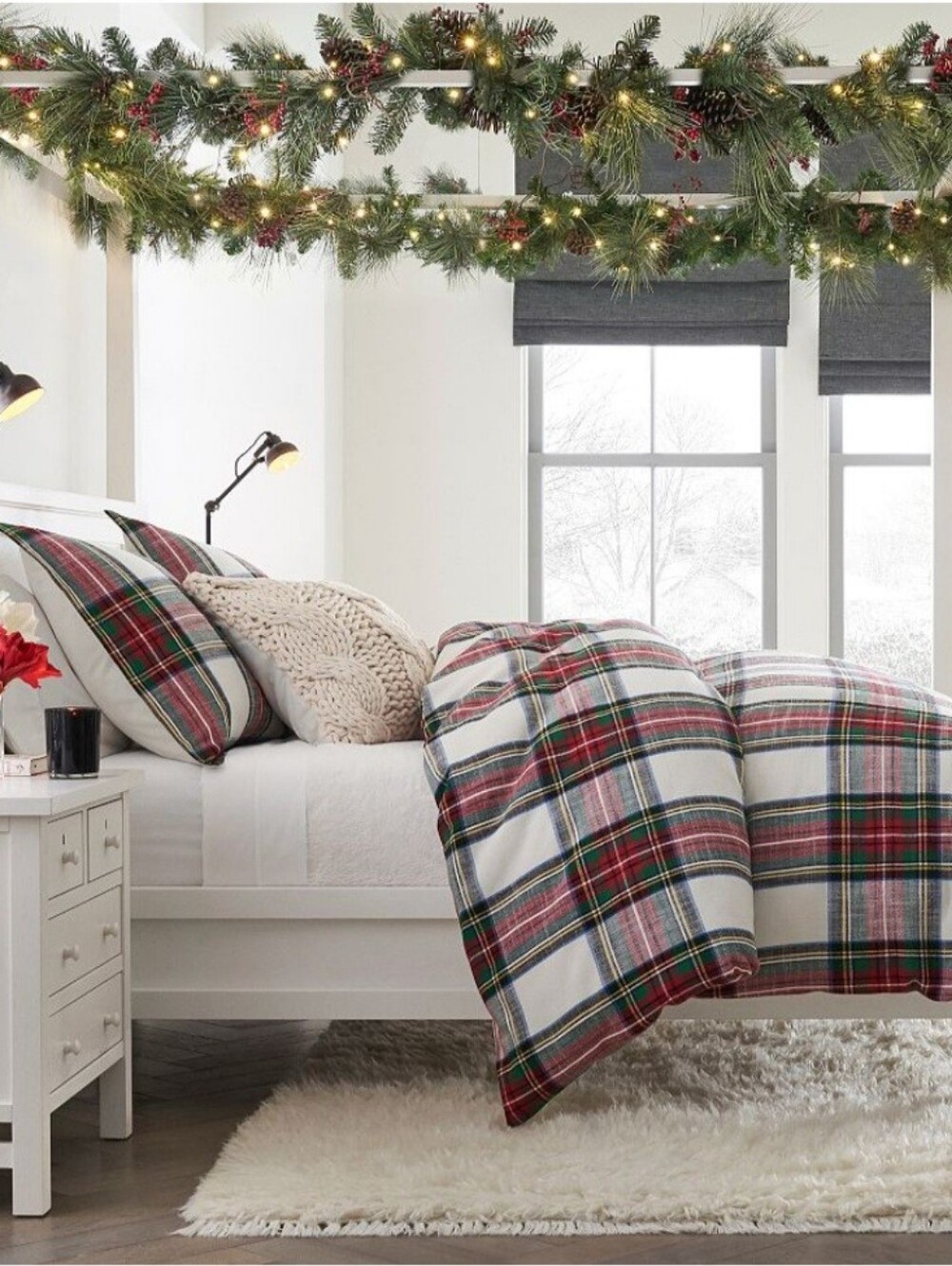 Pottery Barn Cal King Stewart Plaid 100% Cotton Duvet Cover And 2 Shams